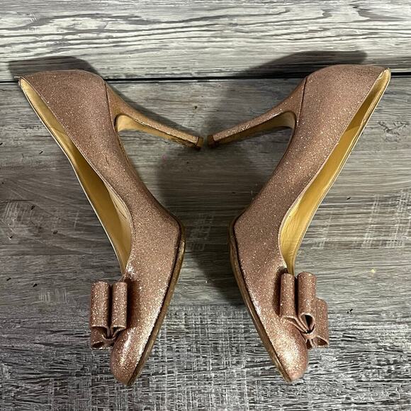 Kate Spade Womens Krysta Bow Pump Pink Glitter Patent Leather Heels 9 - Picture 4 of 15